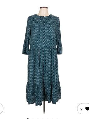 Boden Teal Printed Long Sleeve Midi Dress